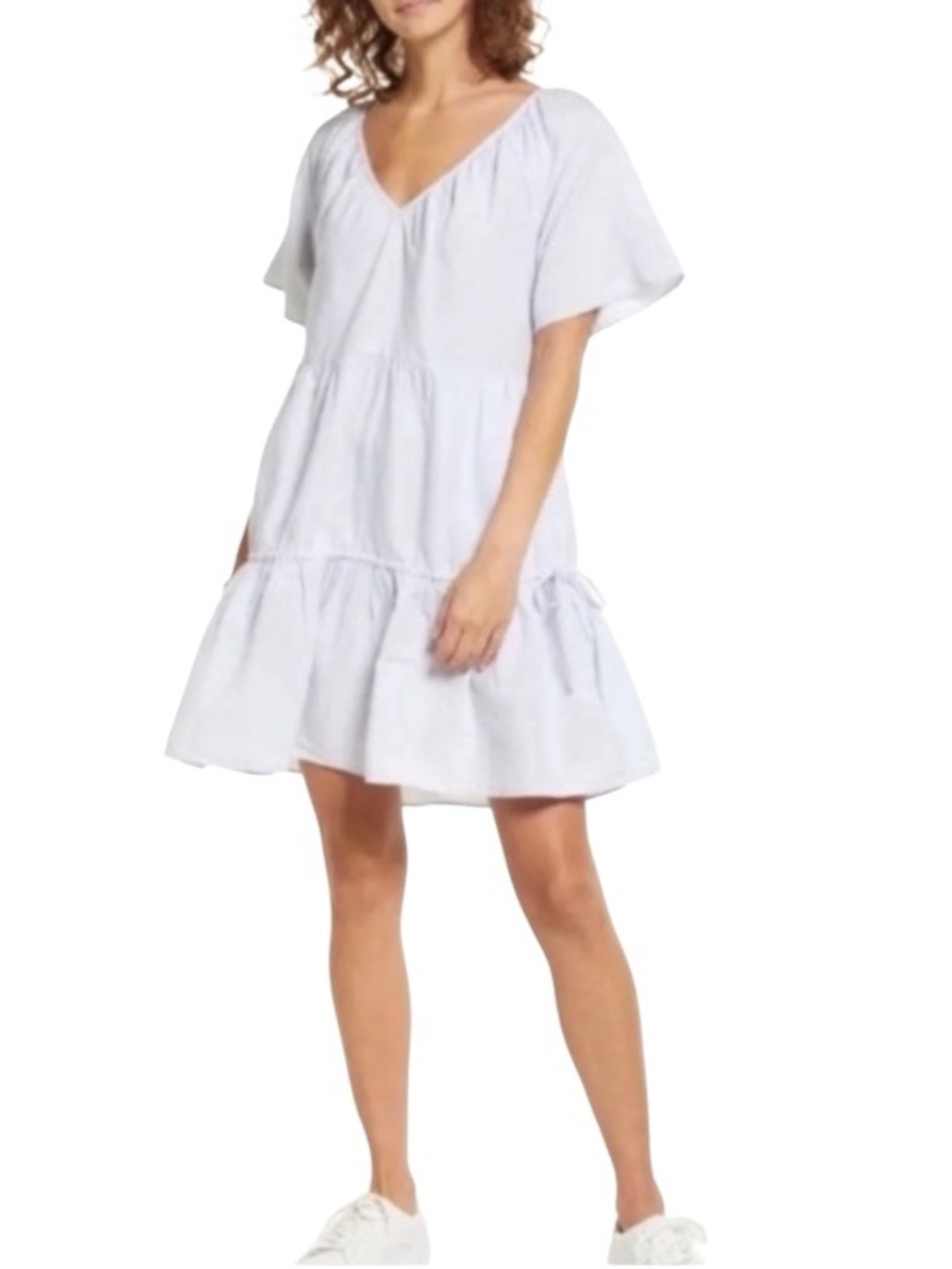 Madewell White V-Neck Tiered Mini Dress